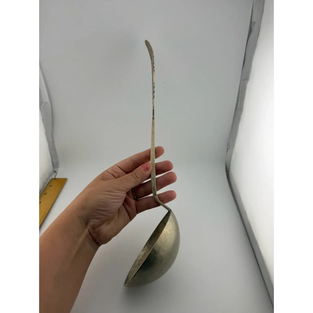 Large Art Deco Silver Tone Soup Ladle Vintage Embossed Handle Serving Piece